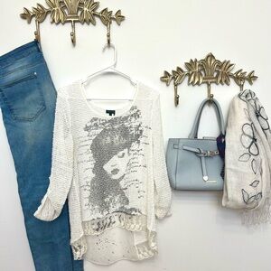 Artisan lace print fusion tunic M ptp 20”